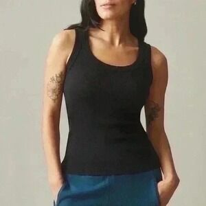 American Giant Classic Tank Top Black Ribbed Cotton Spandex Size S